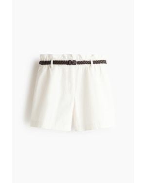 H&M Belted Twill Shorts - White