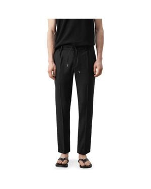 Mango Slim Fit Drawstring Linen Blend Pants - Black