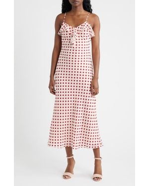 Lucy Paris Greer Ruffle Detail Polka Dot Slip Dress - Red