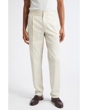 Isaia Single Pleat Cotton Pants - Natural
