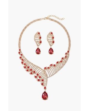 Modenaire Crystal Helix Necklace And Earring Set - White