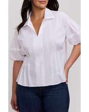 Foxcroft Lucia Puff Sleeve Popover Shirt - White