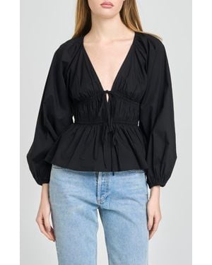 Wayf Jess Drawstring Stretch Cotton Poplin Top - Black