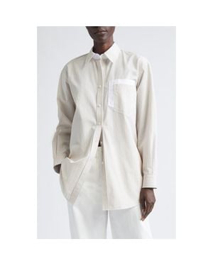 Lafayette 148 New York Stripe Oversize Cotton Poplin Button-Up Shirt - White