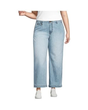 Lands' End Plus Size Mid Rise Denim Wide Leg Ankle Jeans - Blue