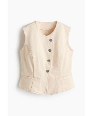 H&M Hammered-Button Twill Waistcoat - Natural
