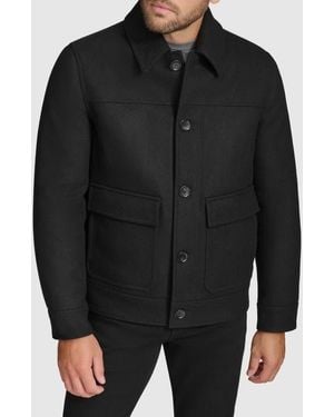 Andrew Marc Insulated Wool Blend Twill Shirt Jacket - Black