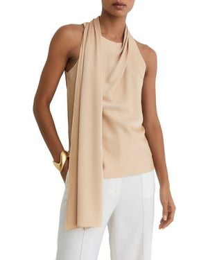 Reiss Taylor Crepe Scarf Neck Top - Natural