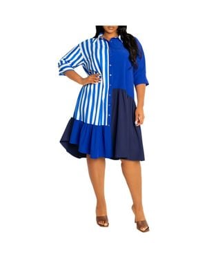 Buxom Couture Mixed Print Shirtdress - Blue