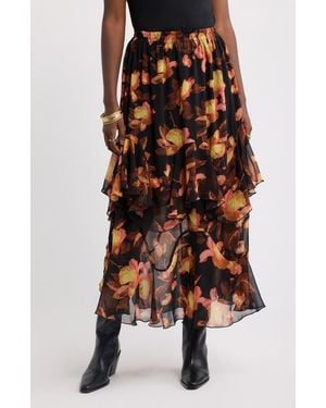 Treasure & Bond Tiered Chiffon Maxi Skirt - Black