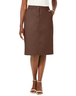 Jessica London Stretch Cotton Chino Skirt - Brown