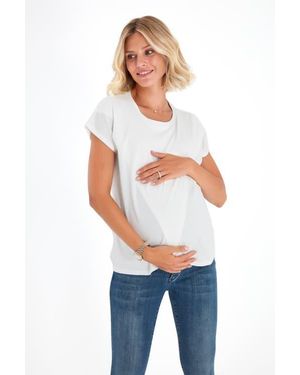 Accouchée Handy Crossover Short Sleeve Cotton Maternity/Nursing Top - Blue