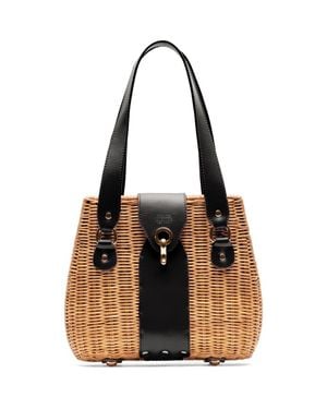 Frances Valentine Gigi Wicker & Leather Basket Bag - Metallic