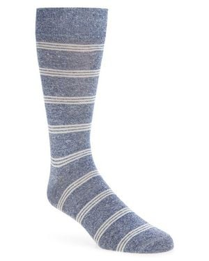 Nordstrom Stripe Linen & Cotton Blend Dress Socks - Blue
