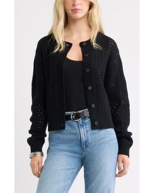Treasure & Bond Patchwork Pointelle Cardigan - Black