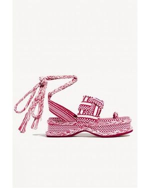 Amambaih Gabriela Braided Platform Sandal With Ankle Ties - Pink