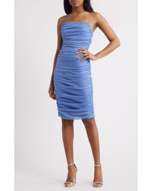 Jump Apparel Glitter Ruched Lace Back Body-Con Dress - Blue