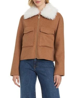 Kate Spade Wool Blend Jacket With Removable Faux Shearling Collar - Blue