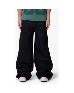 MNML Ultra Wide Waxed Oversize Cargo Pocket Pants - Black