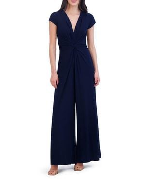 Vince Camuto Plunge Ruched Jumpsuit - Blue