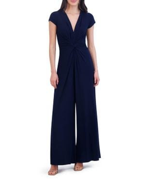 Vince Camuto Plunge Ruched Jumpsuit - Blue