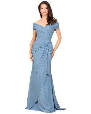LARA New York Off Shoulder Elegant Chiffon Gown - Blue