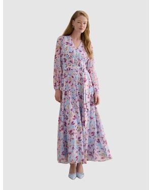 Hobbs Thea V-Neck Long Sleeve Maxi Dress - Purple
