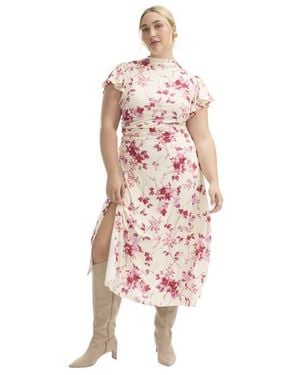 June + Vie Gathered Front Midi Dress - Pink