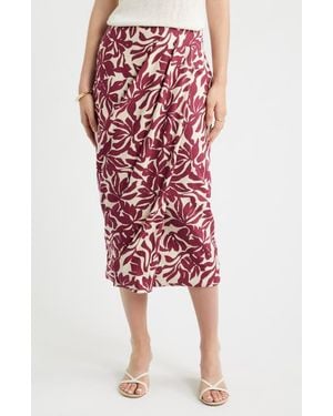 Nordstrom Linen Blend Wrap Midi Skirt - Pink