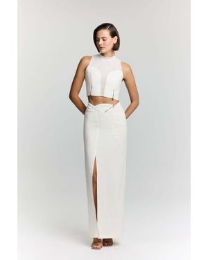 Jendue US Serena Denim Linen Skirt - White