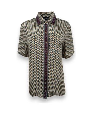Monzlapur Embossed Botanical Short Sleeve Crepe Shirt - Black