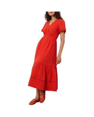 Mint Velvet Cotton Cheesecloth Midi Dress - Red