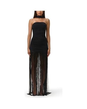 Naked Wardrobe Fringe Hem Ruched Strapless Dress - Black