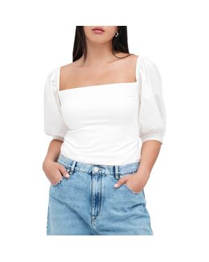 MARCELLA Alana Mixed Media Puff Sleeve Top - White