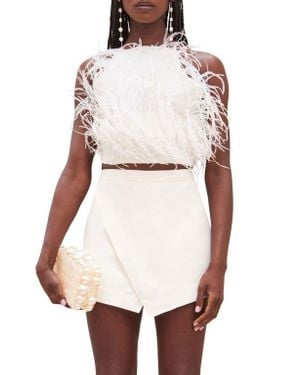 Cult Gaia Joey Feather Open Back Crop Top - White
