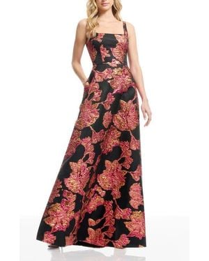 Dress the Population Vienna Jacquard Sleeveless Gown - Red