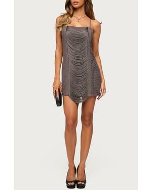 Edikted Ione Studded Fringe Minidress - Gray