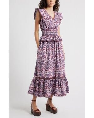 Treasure & Bond Floral Flutter Sleeve Peplum Dress - Purple