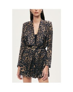 Nocturne Printed Leopard Belted Jacket - Black