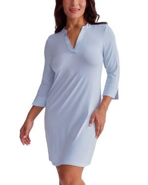 Fleur't Satin Trim Three-Quarter Sleeve Nightshirt - Blue