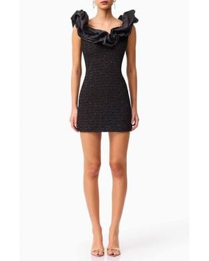 Elliatt Paloma Satin Ruffle & Floral Jacquard Cocktail Minidress - Black