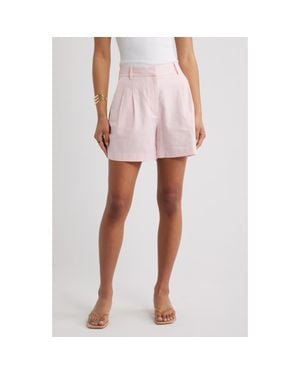 Open Edit Everyday Pleated Linen Blend Shorts - Pink