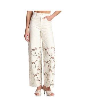 Avec Les Filles High Waist Embroidered Lace Cotton Pants - Natural
