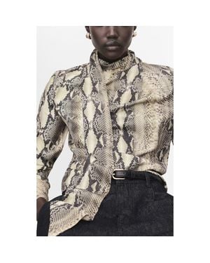 Mango Animal Print Scarf Neck Top - Metallic