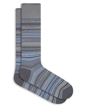 Bugatchi Stripe Mercerized Cotton Blend Dress Socks - Blue