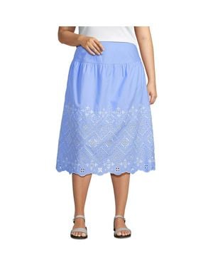 Lands' End Poplin Drop Waist Midi Skirt - Blue