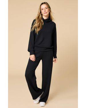 Softies Athleisure Mock Neck And Pleated Pant Set - Blue