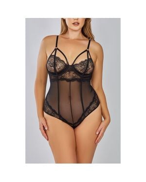 iCollection Lace Underwire Strappy Underbust Bodysuit - Black