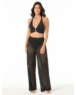 Carmen Marc Valvo Crochet Wide Leg Pant Swim - Black