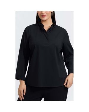 Foxcroft Tammy Ruffle Collar Cotton Blend Top - Black
